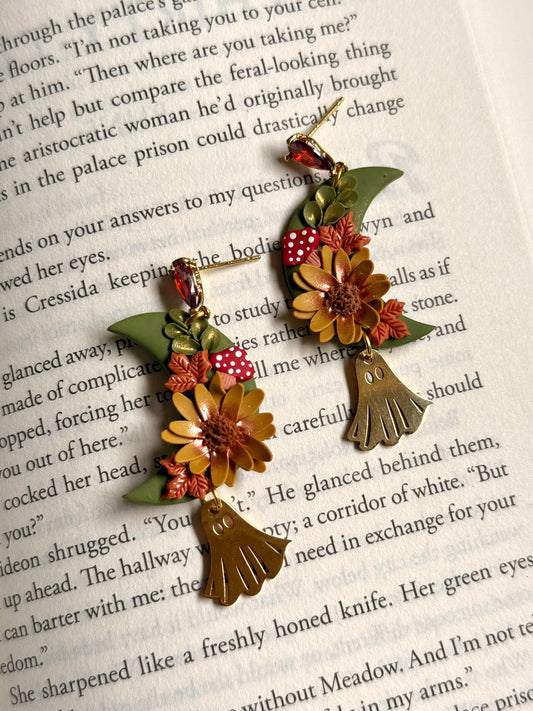 Fall Time Crescent Moon |Polymer Clay Earrings