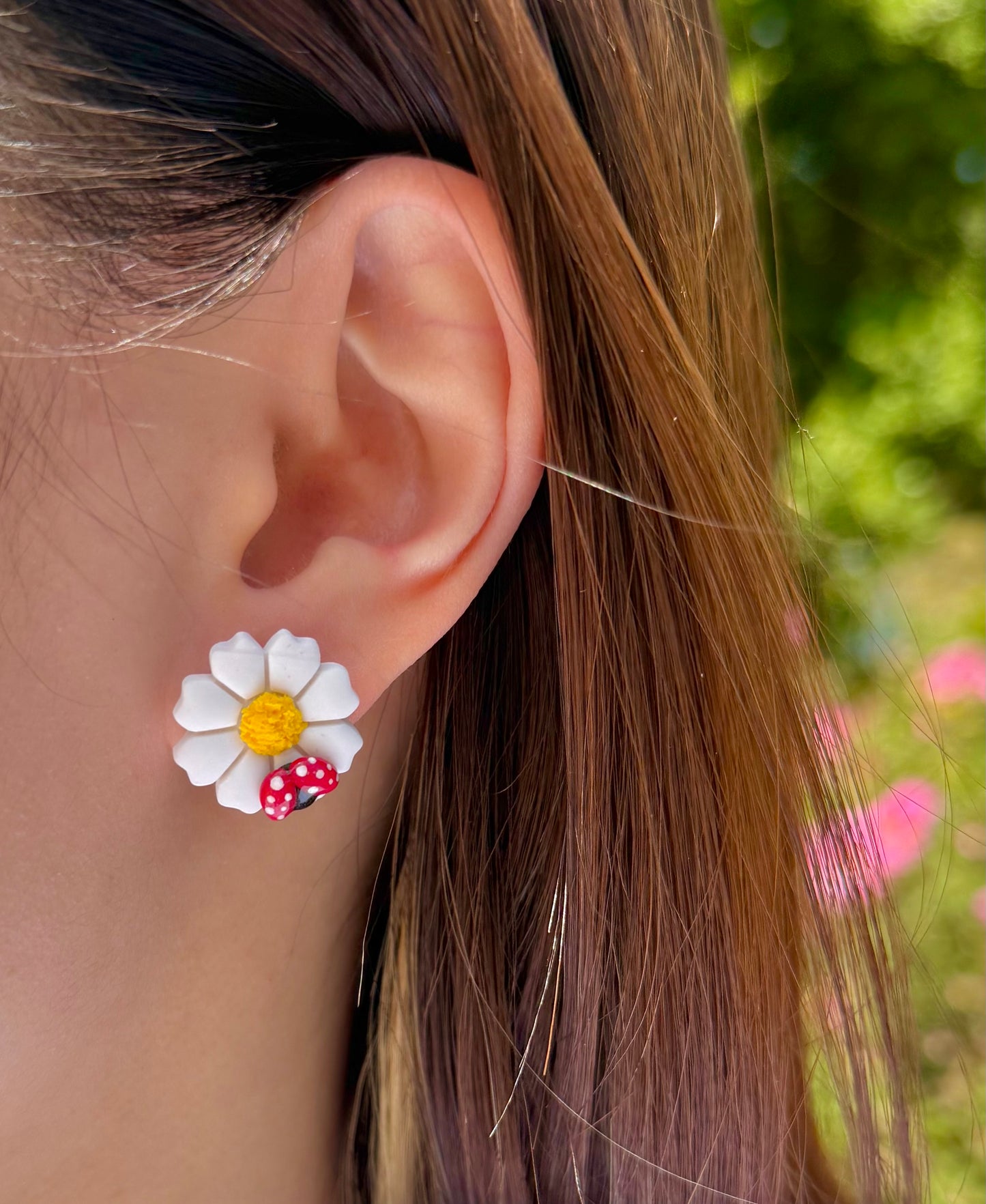 Daisy Lady Bugs |Polymer Clay Earrings