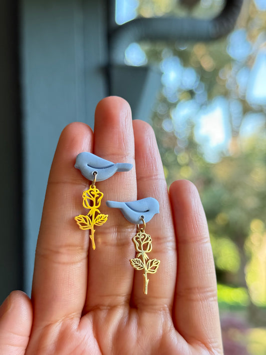 Rose Birdies | Polymer Clay Earrings